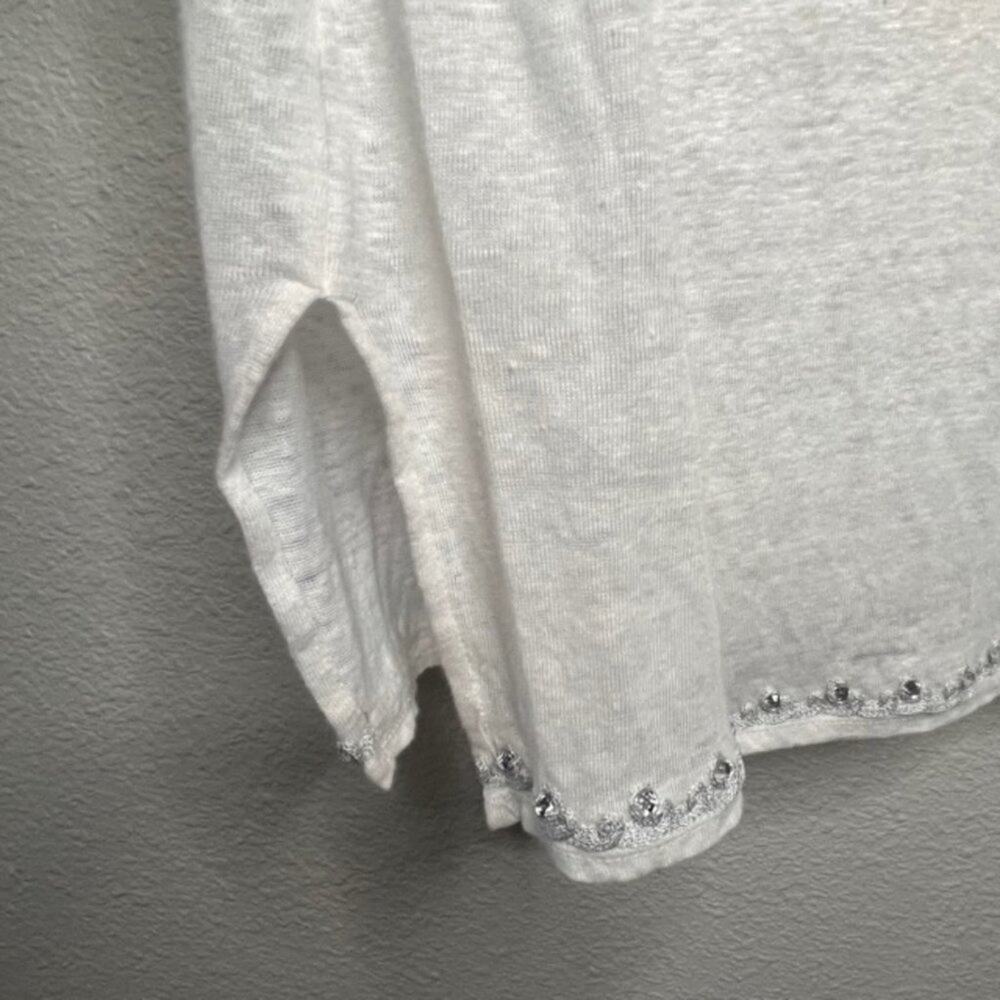 INC International Concepts XXL Linen Embellished Silver Pearl V-Neck Top - Picture 10 of 15
